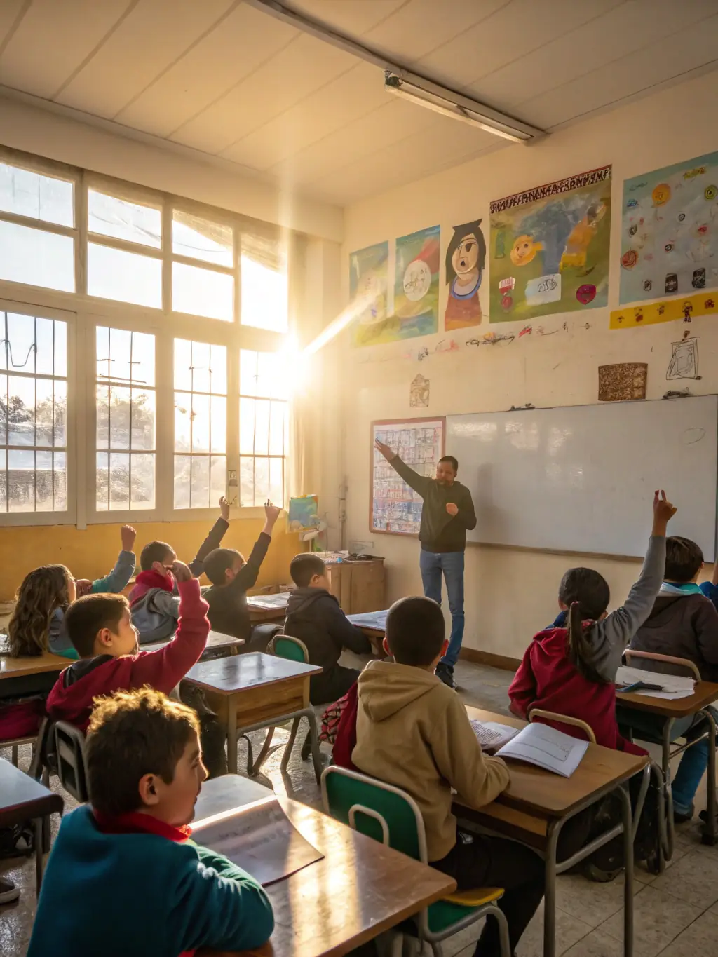 A classroom setting where children are learning about local history through interactive activities and storytelling.